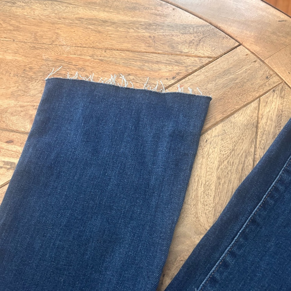 Lauren Conrad Dark Wash  high rise kick flare jeans- Raw Hem - Picture 4 of 5